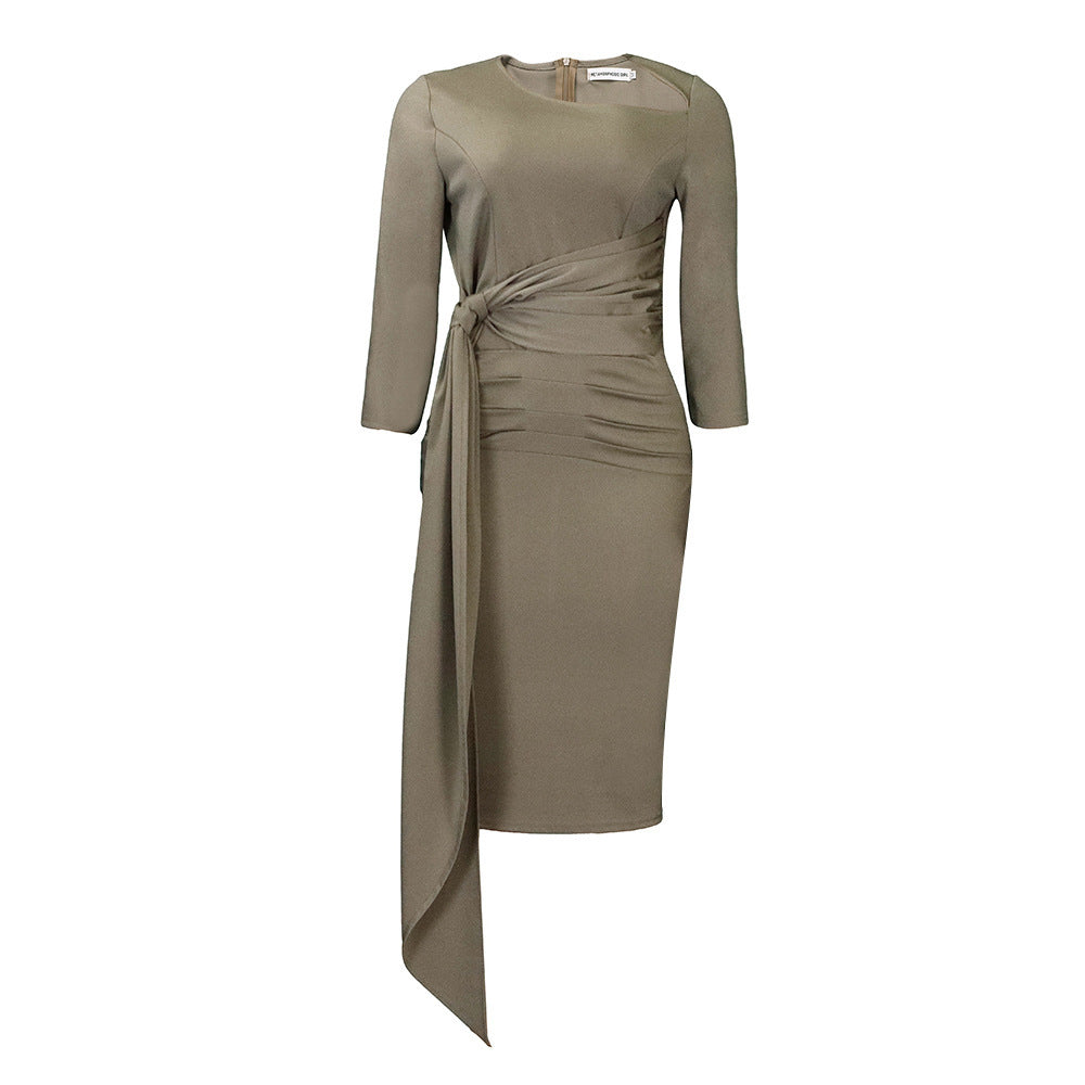 Women’s Solid Color Pleated Strap Dress – Elegant Commute Style | Infinity Bazaar
