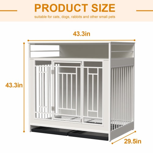43.3" Wooden Dog Crate Furniture with Divider – Heavy-Duty Double Door Kennel with 3-Drawer Storage, Side Table Style| Infinity Bazaar