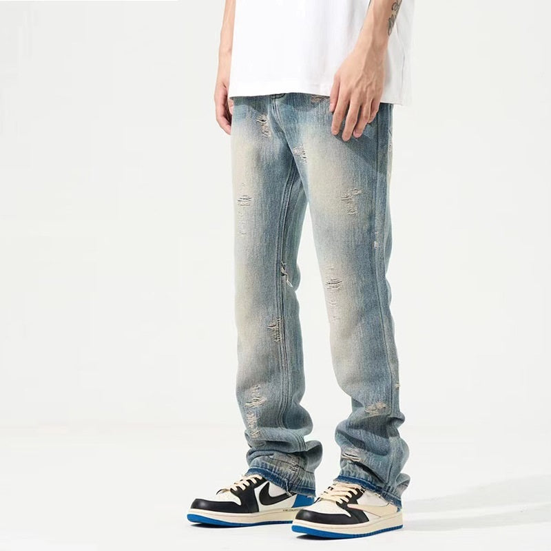 Retro Washed Make Old Ripped Jeans