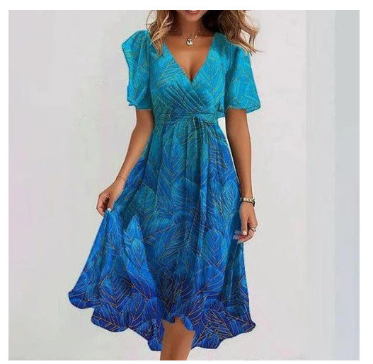 Women’s Chiffon Printed V-Neck Summer Dress – Elegant Two-Piece Set | Infinity Bazaar