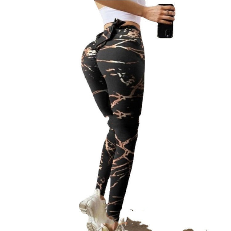 Printed Bow Belt Yoga Pants Women