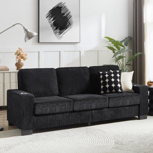 83.86" Modern 3-Seater Corduroy Fabric Sofa with Cup Holders – Compressed Living Room Couch for Home, Office, or Bedroom | Infinity Bazaar