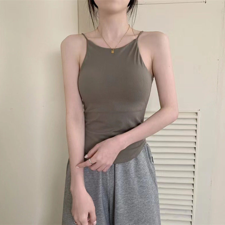 French Chic Camisole Women With Chest Pad