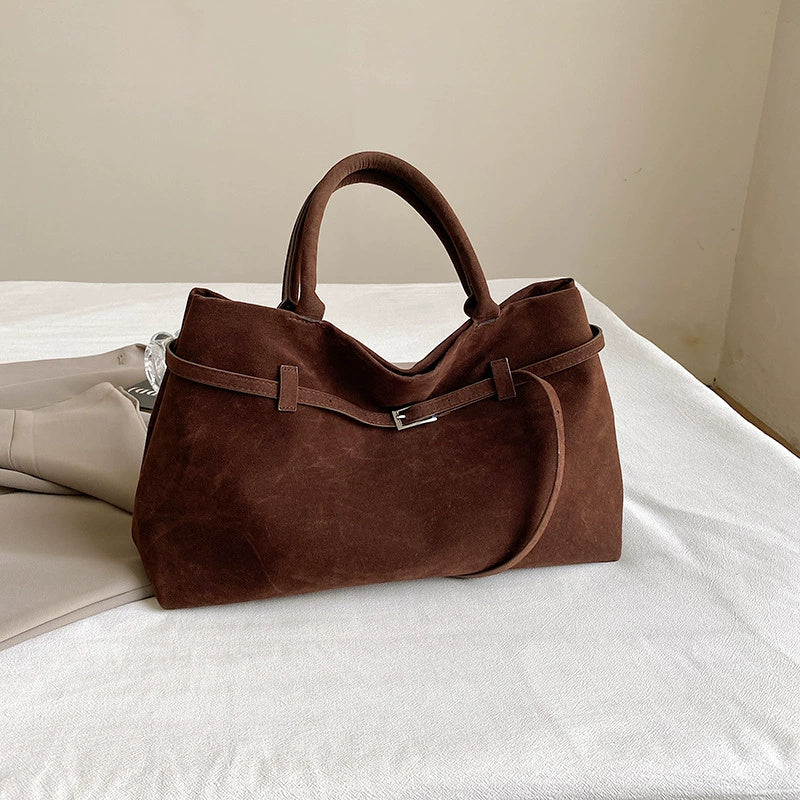 Women's Solid Faux Suede Large Capacity Casual Tote Bags