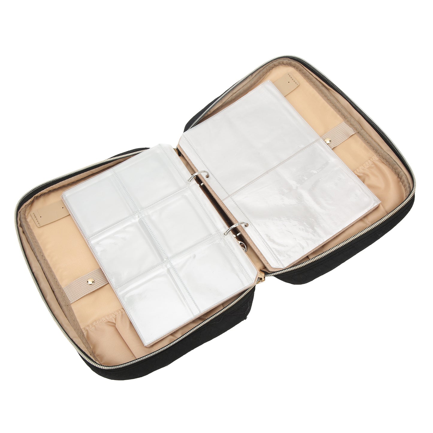 Travel Jewelry Organizer Case Portable Jewelry Storage Roll with Clear Binder Bags for Earrings Necklaces Black