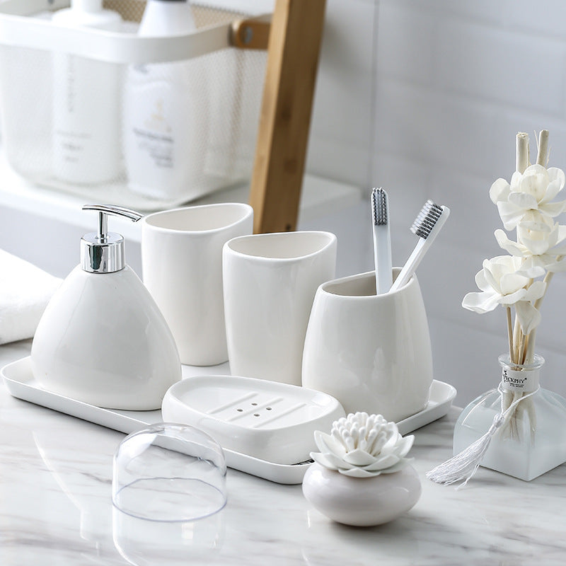 Simple White Porcelain Bathroom Five-piece Bath Bottle Bathroom Toilet Kit