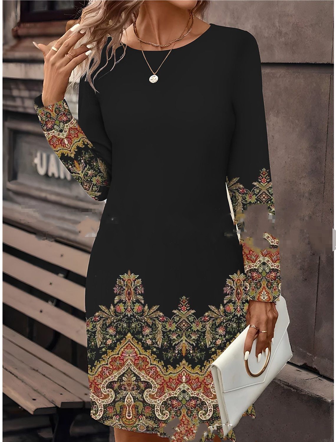 Women's Long Sleeve T-shirt Dress Digital Printing