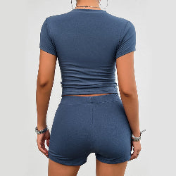 Women’s 2-Piece Slim Fit Sports Set – Solid Color Summer Activewear | Infinity Bazaar