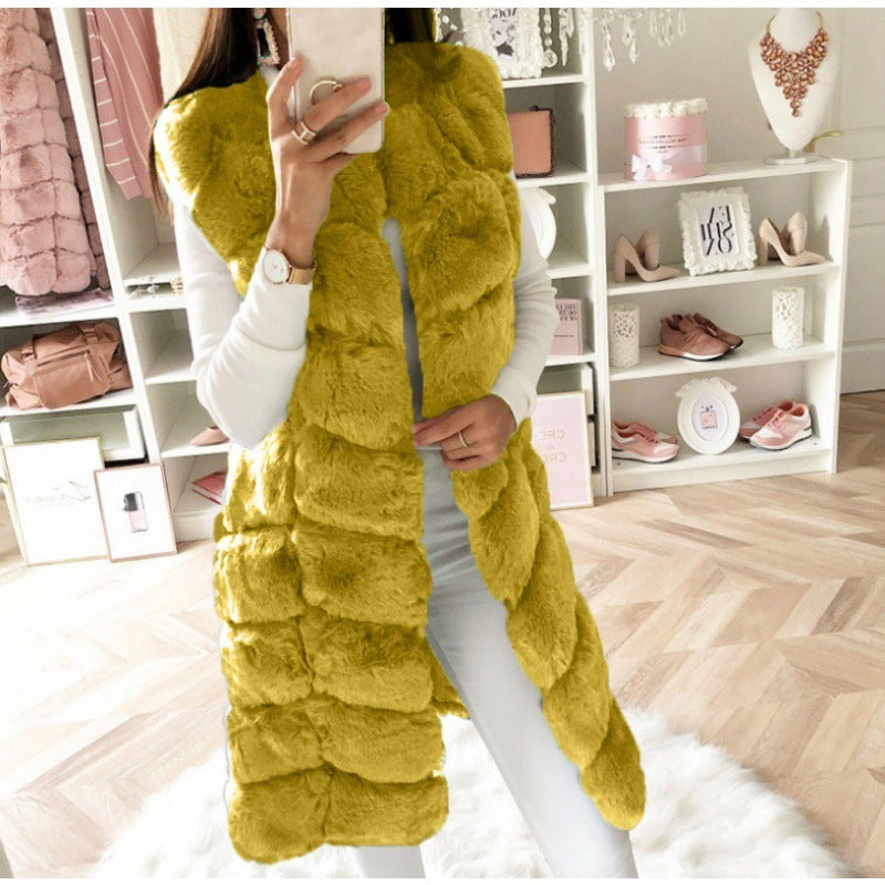 Long Fur Cotton Padded Vest Coat
