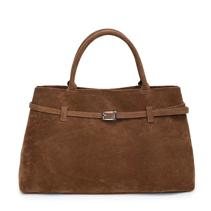 Women's Solid Faux Suede Large Capacity Casual Tote Bags