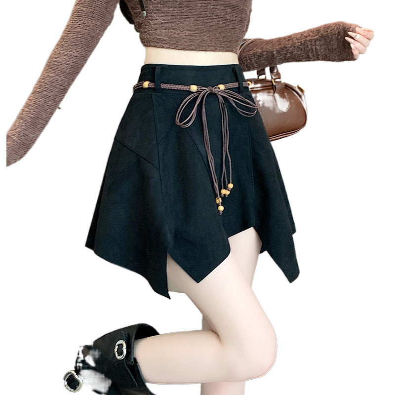 Irregular Suede Skirt Spring and Autumn Clothing