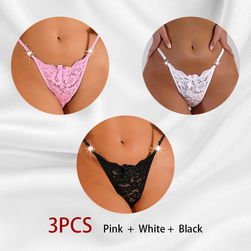 Women's Thong Lace Hollowed Out Mesh Gauze Panties Women's Traceless Pantie set