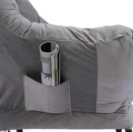 Living Room Chair Modern Cotton Fabric Lazy Chair With Armrests And Side Pockets - Light Grey With Ottoman
