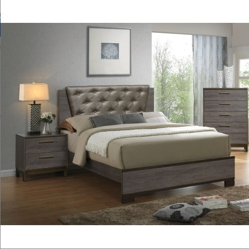 Contemporary 1pc Nightstand Two Tone Antique Gray Bedroom Furniture Nightstand Center Metal Glides Brass Bar Pulls