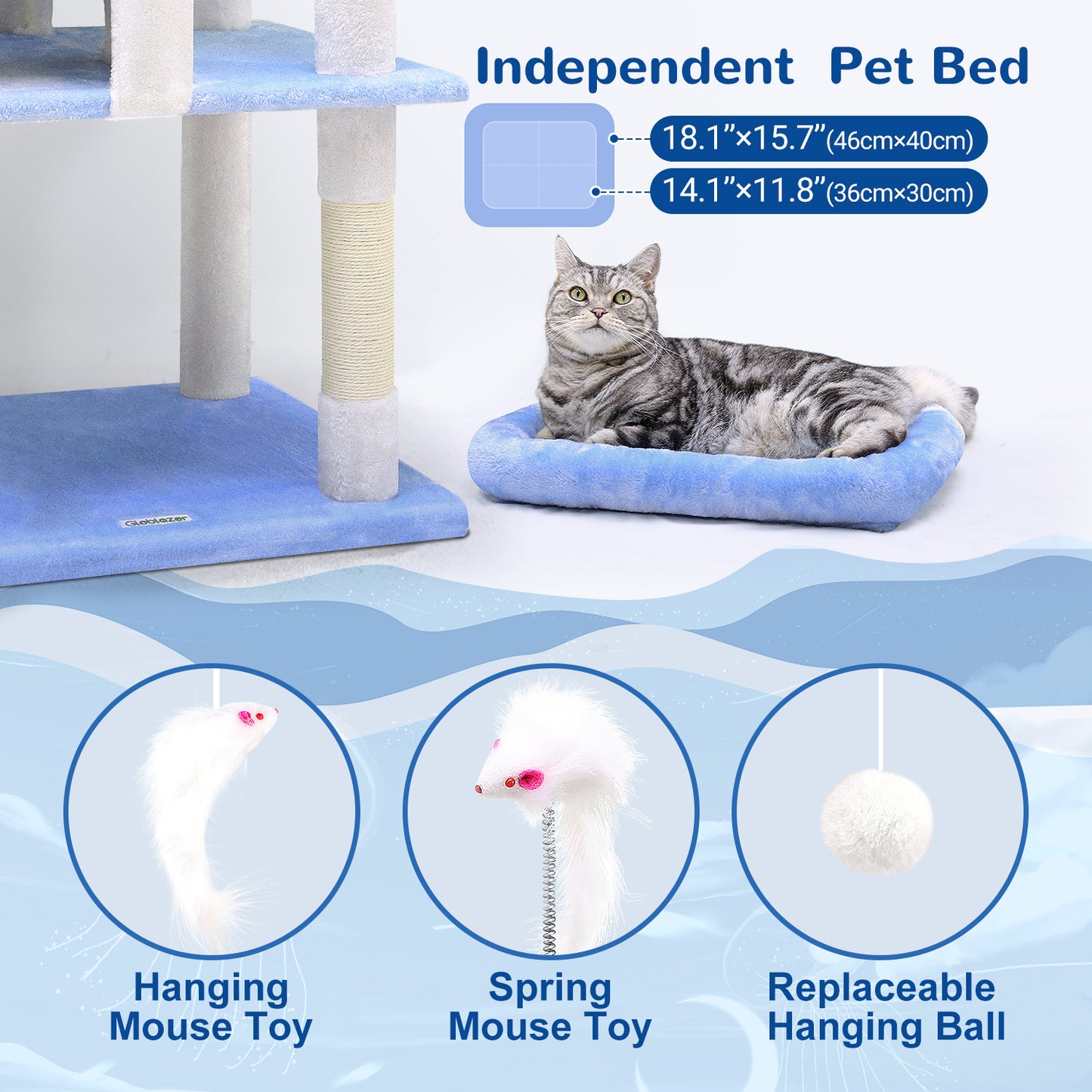 72-Inch Marine Blue Multi-Level Cat Tree Tower – Cat Climbing Frame with Scratching Posts, Platforms & Hideouts for Indoor Cats | Infinity Bazaar