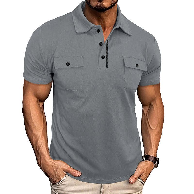 Summer Lapel Button Polo Shirt With Pockets - Outdoor Fashion Short Sleeve Tops For Men