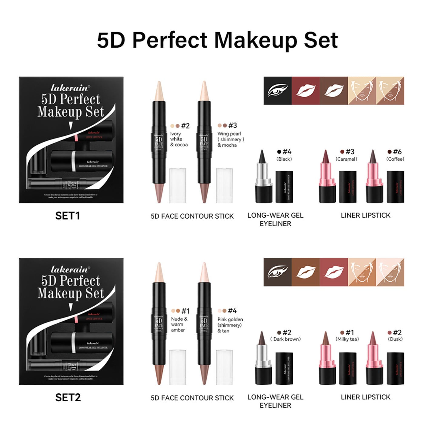 5-Piece Eyeliner & Lip Liner Contour Stick Set – 5D Face Makeup Kit for Eyes, Lips & Cheeks | Festival Edition | Infinity Bazaar