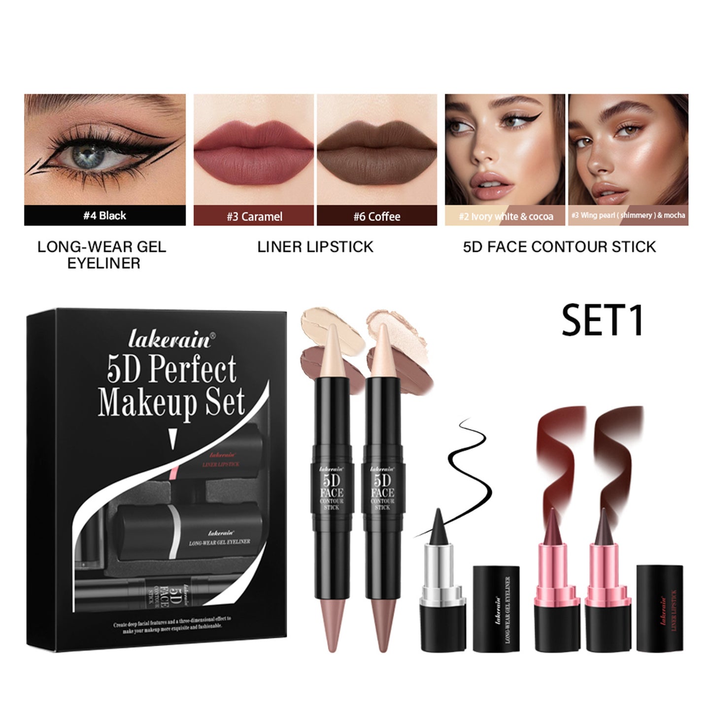 5-Piece Eyeliner & Lip Liner Contour Stick Set – 5D Face Makeup Kit for Eyes, Lips & Cheeks | Festival Edition | Infinity Bazaar