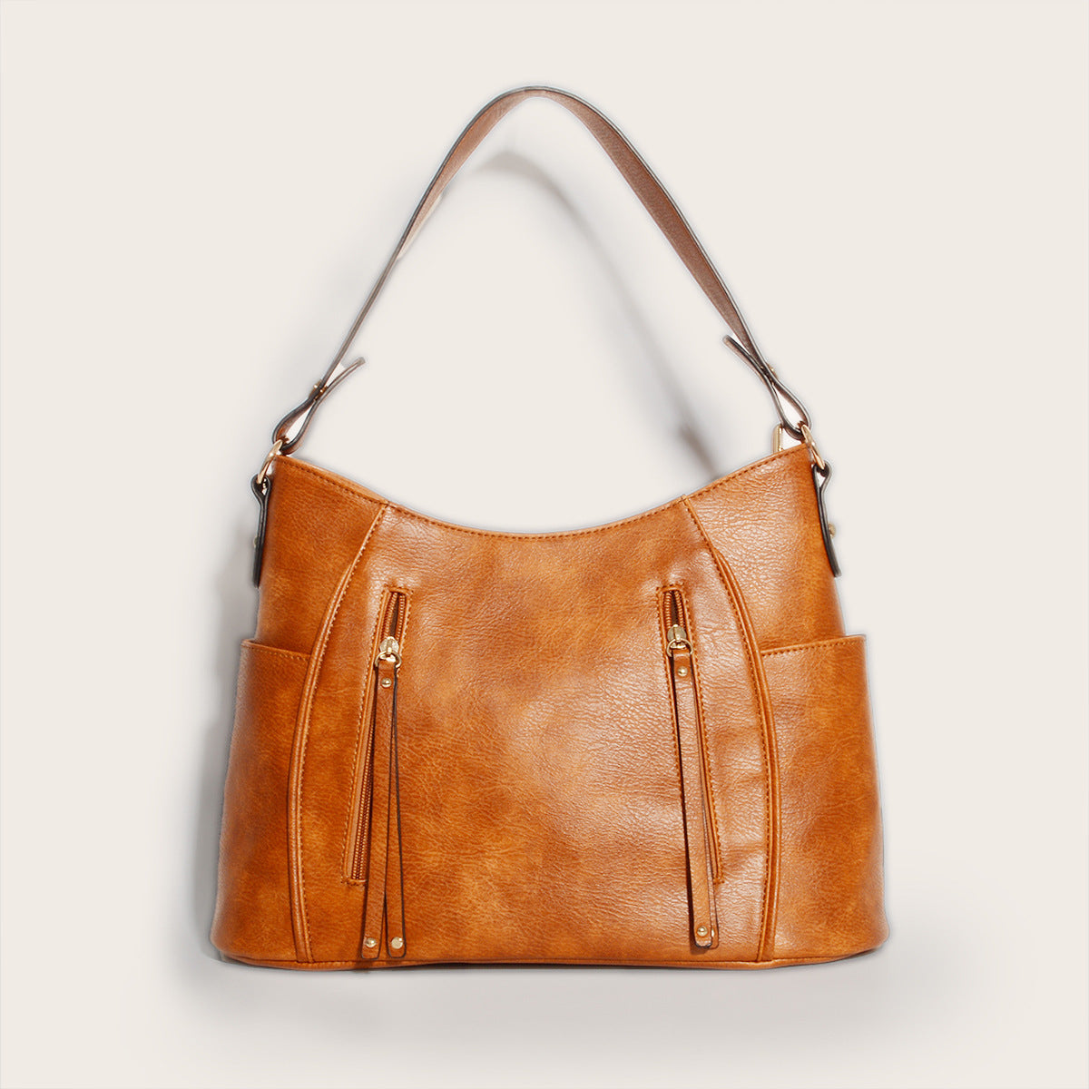Retro Double Zipper Tassel Shoulder Bag for Women | Embossed PU Leather, Cylinder Shape, European-American Style | PG-275 Brown / Gray | Infinity Bazaar