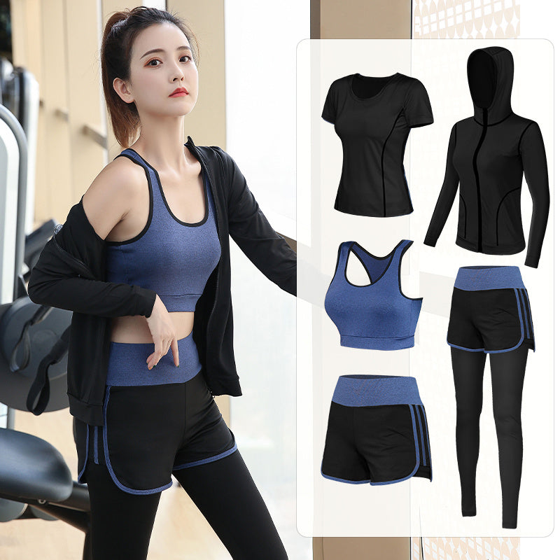 5-Piece Women’s Gym & Yoga Set – Quick-Dry High Elastic Workout Outfit with Chest Pad | Infinity Bazaar