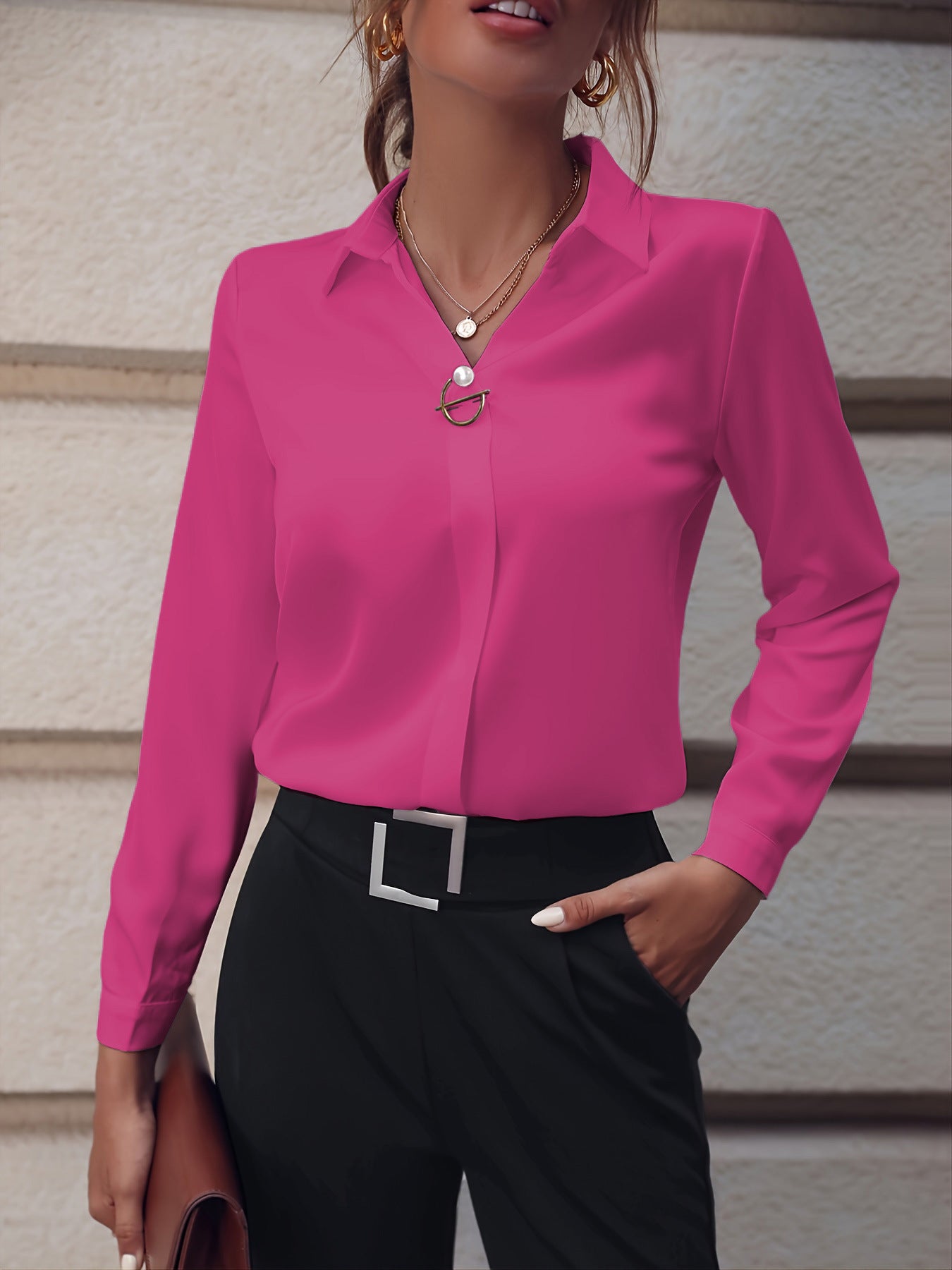 Women's Shirt Versatile Simple Solid Color Long Sleeve Mid-length Plus Size