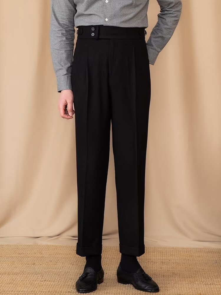 High Waist Casual Pants Men's Warm Straight
