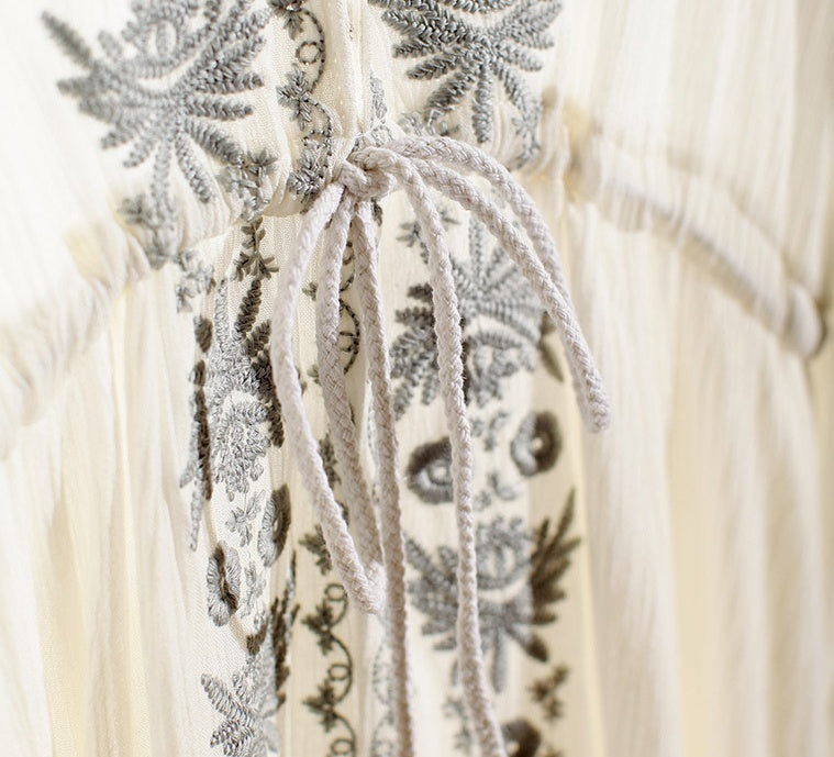 Long sleeve V-neck embroidered dress