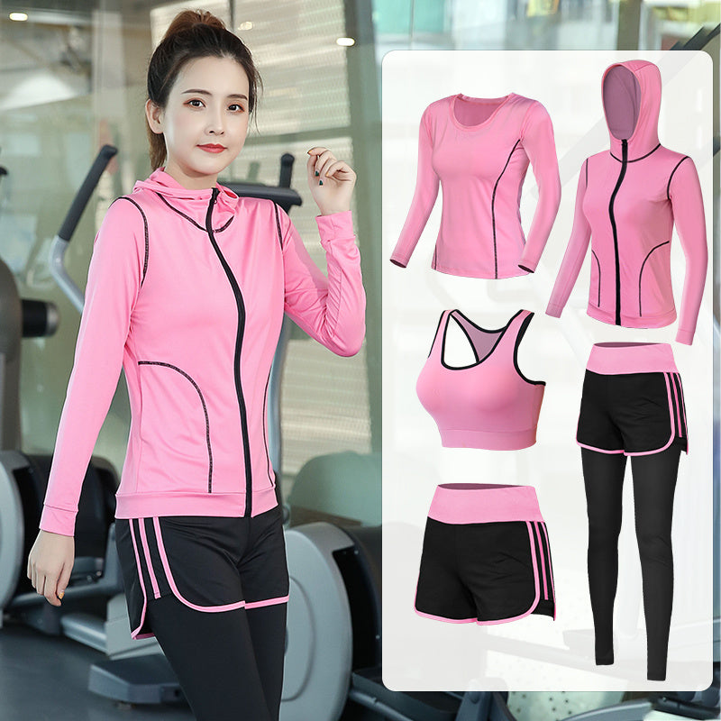 5-Piece Women’s Gym & Yoga Set – Quick-Dry High Elastic Workout Outfit with Chest Pad | Infinity Bazaar