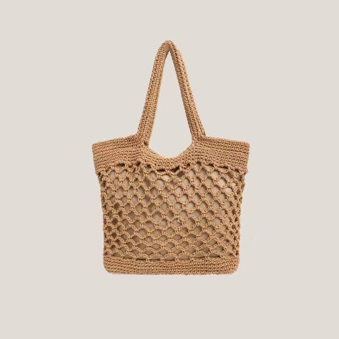 Woven Fishnet Straw Tote Bag