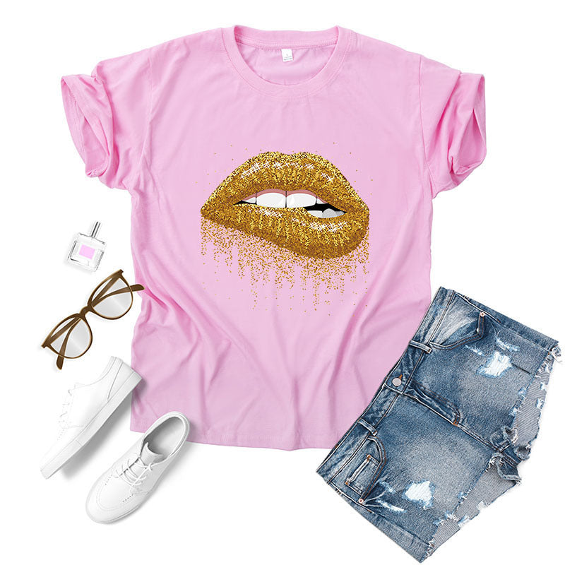 Lip print lost in gold short sleeves
