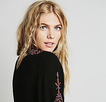 Long sleeve V-neck embroidered dress