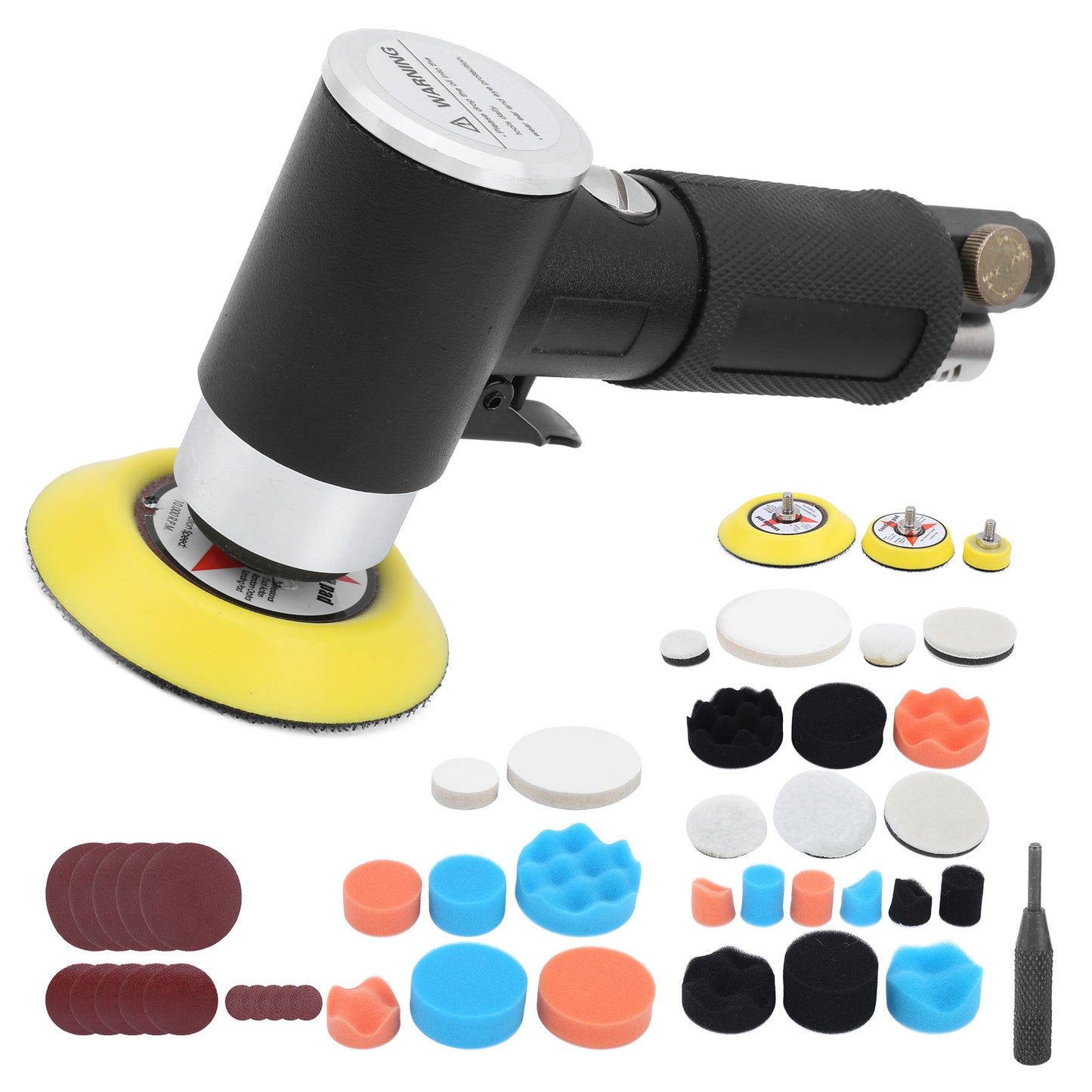 48-Piece Eccentric Air Sander Pneumatic Polisher with 1/4" Air Nozzle, 1–3 Inch Pads, for Car Waxing, Grinding & Detail Sanding | Infinity Bazaar