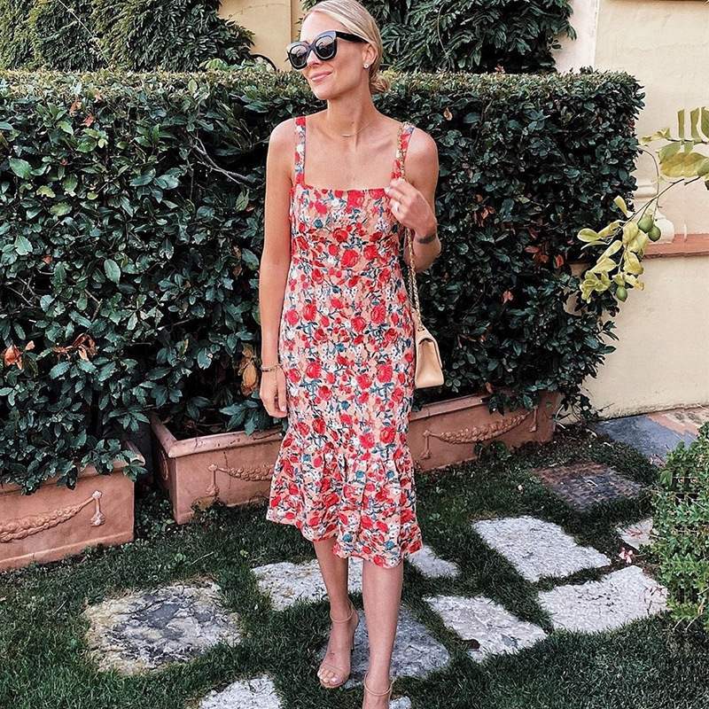 Spring & Summer Floral Print Dress with Straps