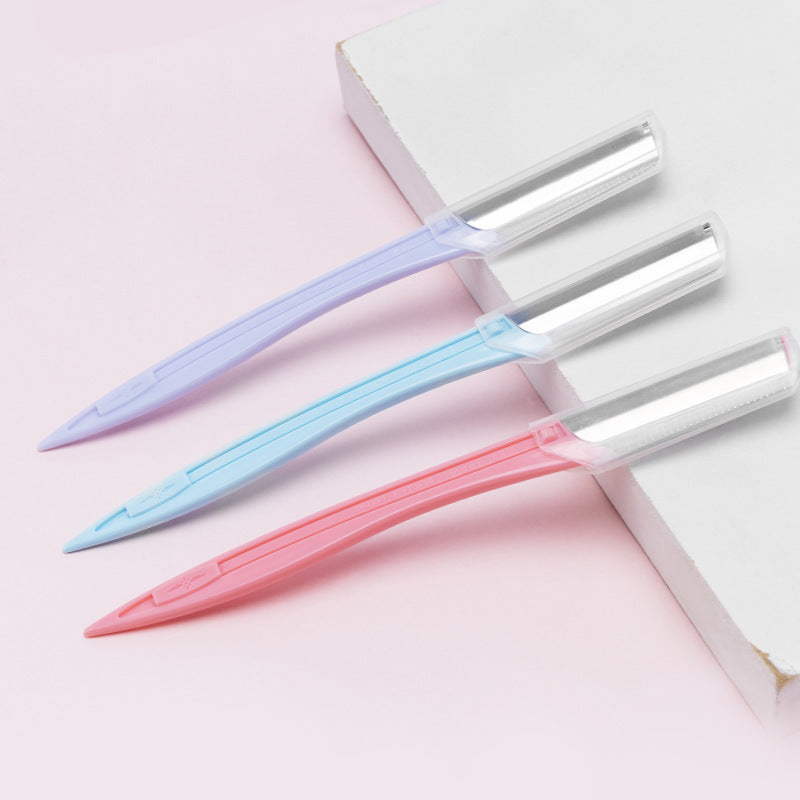 Eyebrow Trimmer With Stainless Steel Blade Eyebrow Knife With Safety Net, Ladies Straight Handle Eyebrow Scraper