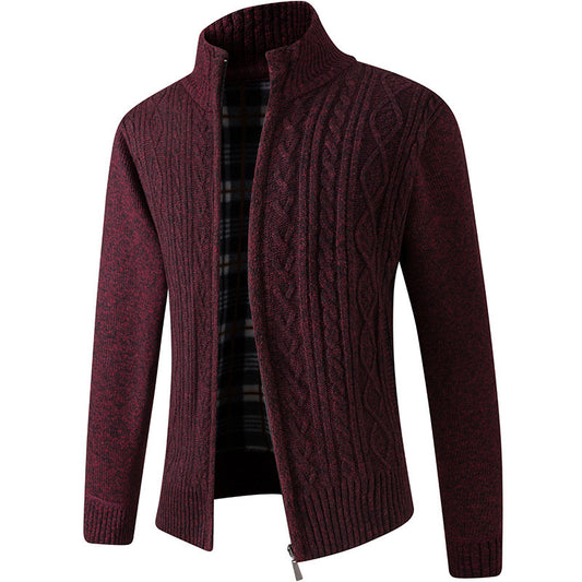 Spring & Autum Middle-aged Men Plus Velvet Thick Knit Sweater Cardigan Sweater Father Wear Warm Jacket