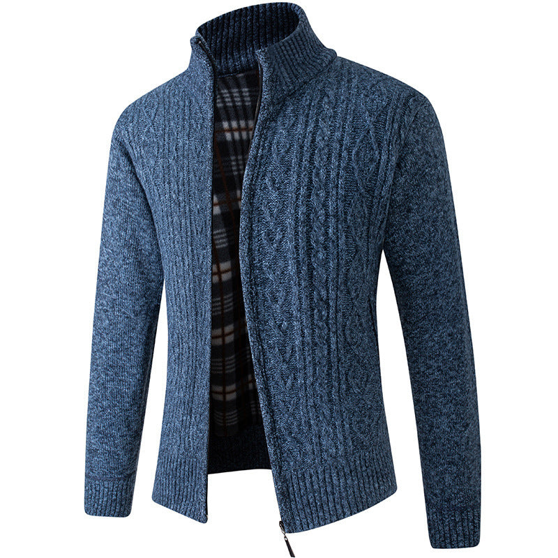 Spring & Autum Middle-aged Men Plus Velvet Thick Knit Sweater Cardigan Sweater Father Wear Warm Jacket