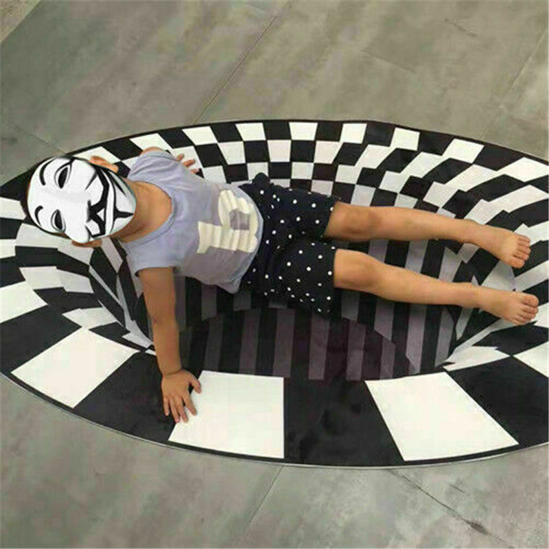 3D Vortex Illusion Carpet – Black & White Optical Hole Rug for Living Room, Bedroom & Home Decor | Infinity Bazaar