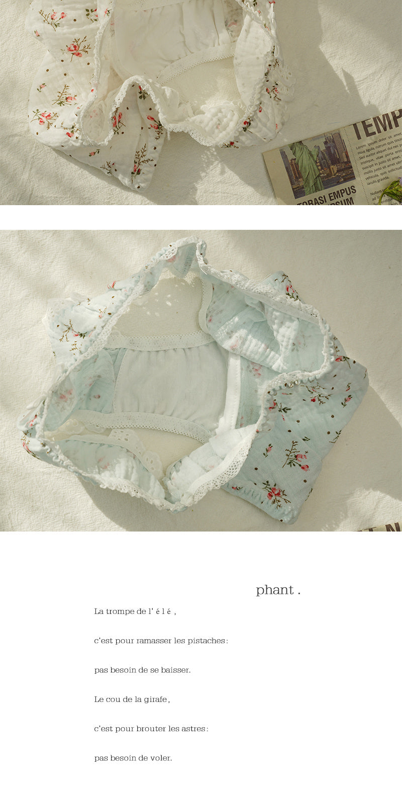 Elegant French Floral Cotton Retro Cotton Underwear Set