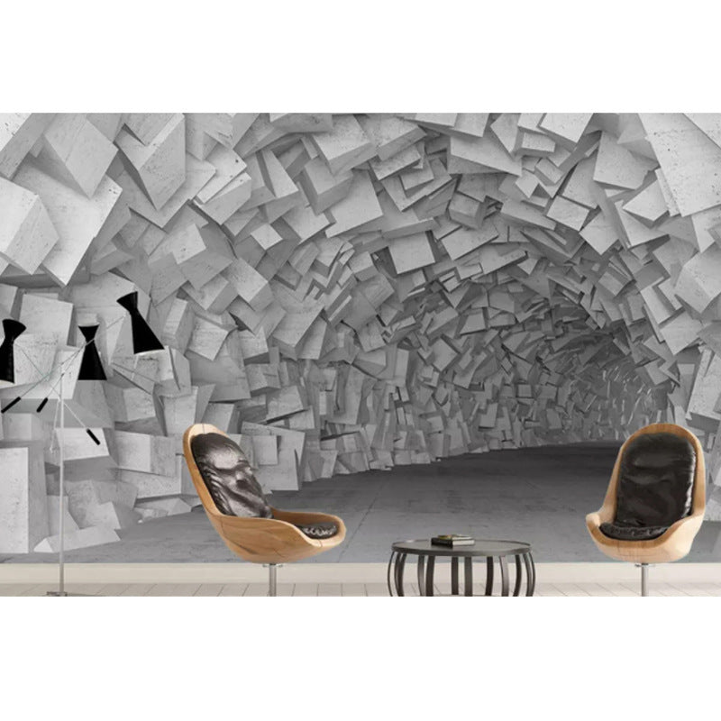 3D Extended Space Mural Wallpaper – Industrial Abstract Silk Wall Covering for Living Room, Studio & Bar | Infinity Bazaar