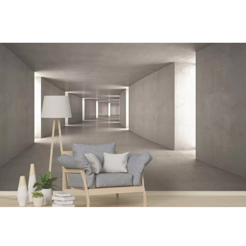 3D Extended Space Mural Wallpaper – Industrial Abstract Silk Wall Covering for Living Room, Studio & Bar | Infinity Bazaar