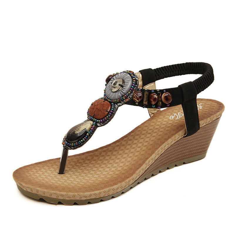 Women's Beach Seaside Bohemian Retro Beaded Wedges Sandals