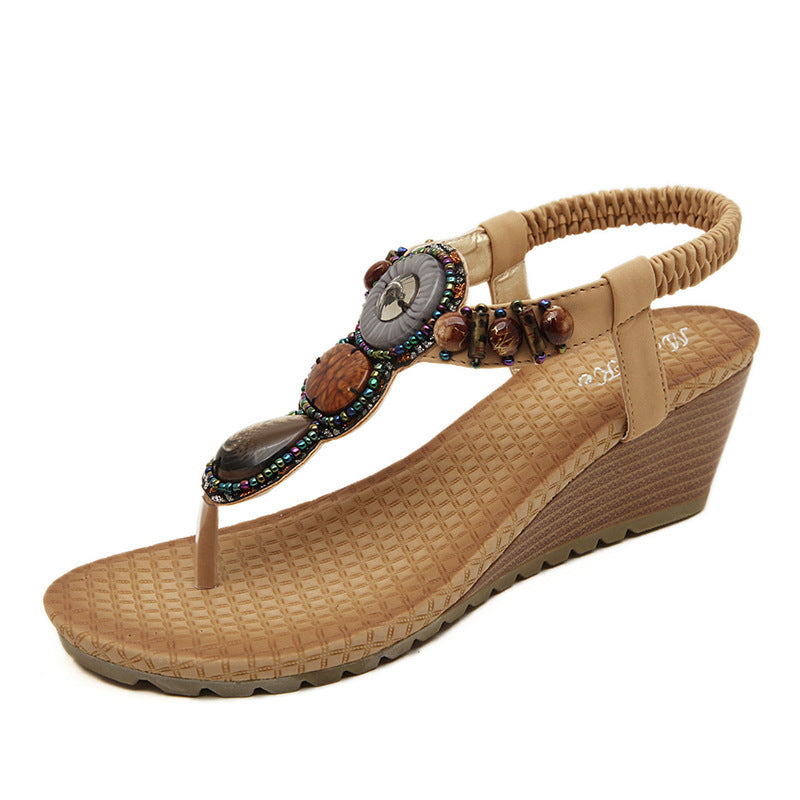Women's Beach Seaside Bohemian Retro Beaded Wedges Sandals