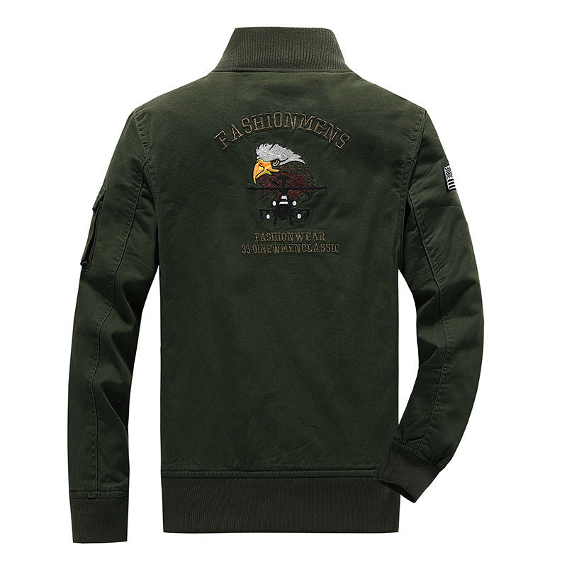 Military Style Jacket Cotton Wash Stand Collar Tooling Military