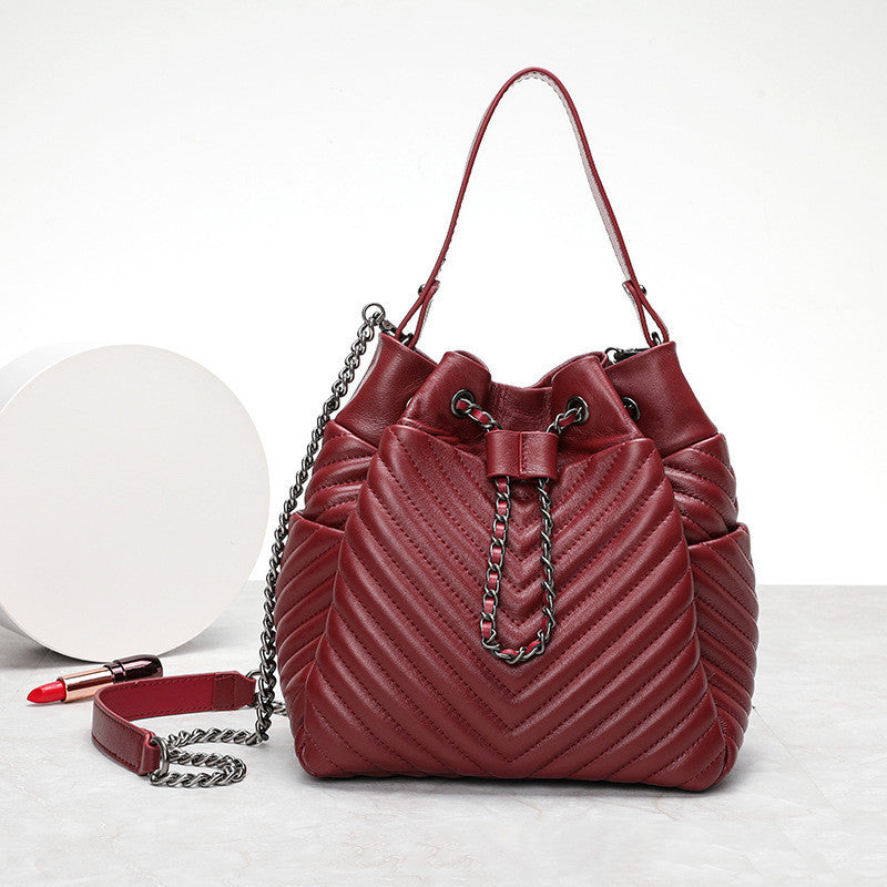 Genuine Pleated Sheepskin Leather  Shoulder Bags