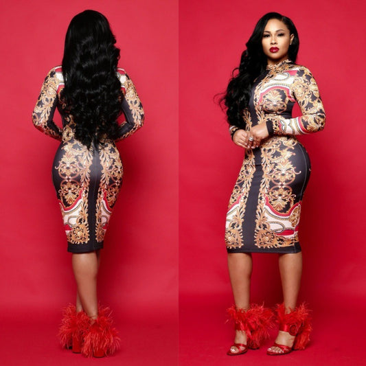 African Printed Ethnic Slim Fitting Dress