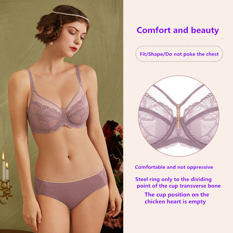 Ultra-thin Bra Underwear Women's Thin, Big Breasts Show Small Shrinking Breasts, Large Size Cups