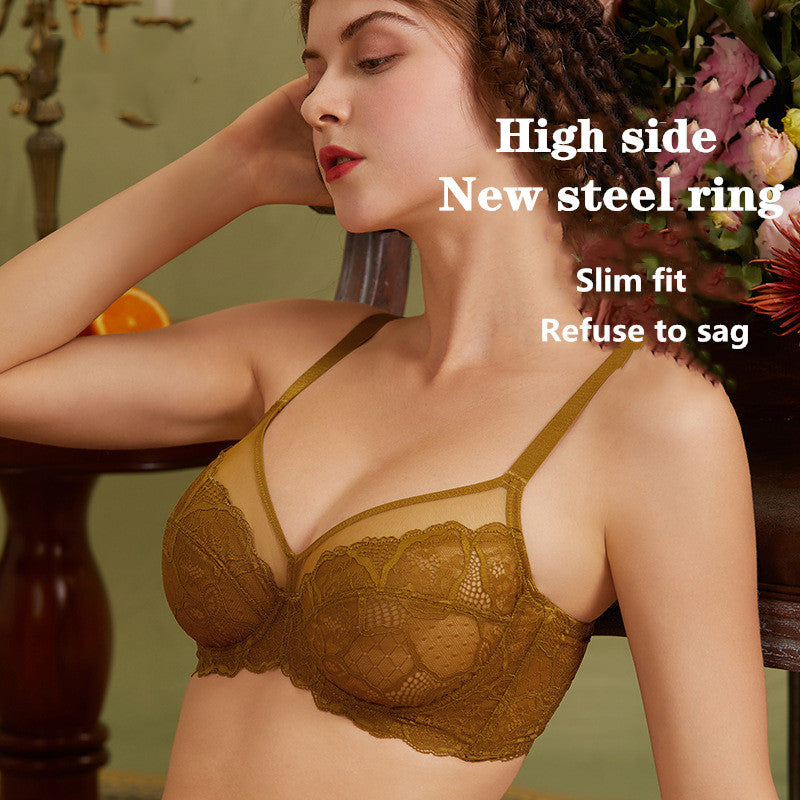 Ultra-thin Bra Underwear Women's Thin, Big Breasts Show Small Shrinking Breasts, Large Size Cups
