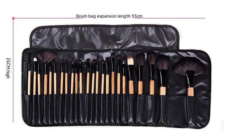 24-Piece Professional Makeup Brush Set – Long Wooden Handle with Soft Synthetic Bristles & PU Brush Roll | Infinity Bazaar