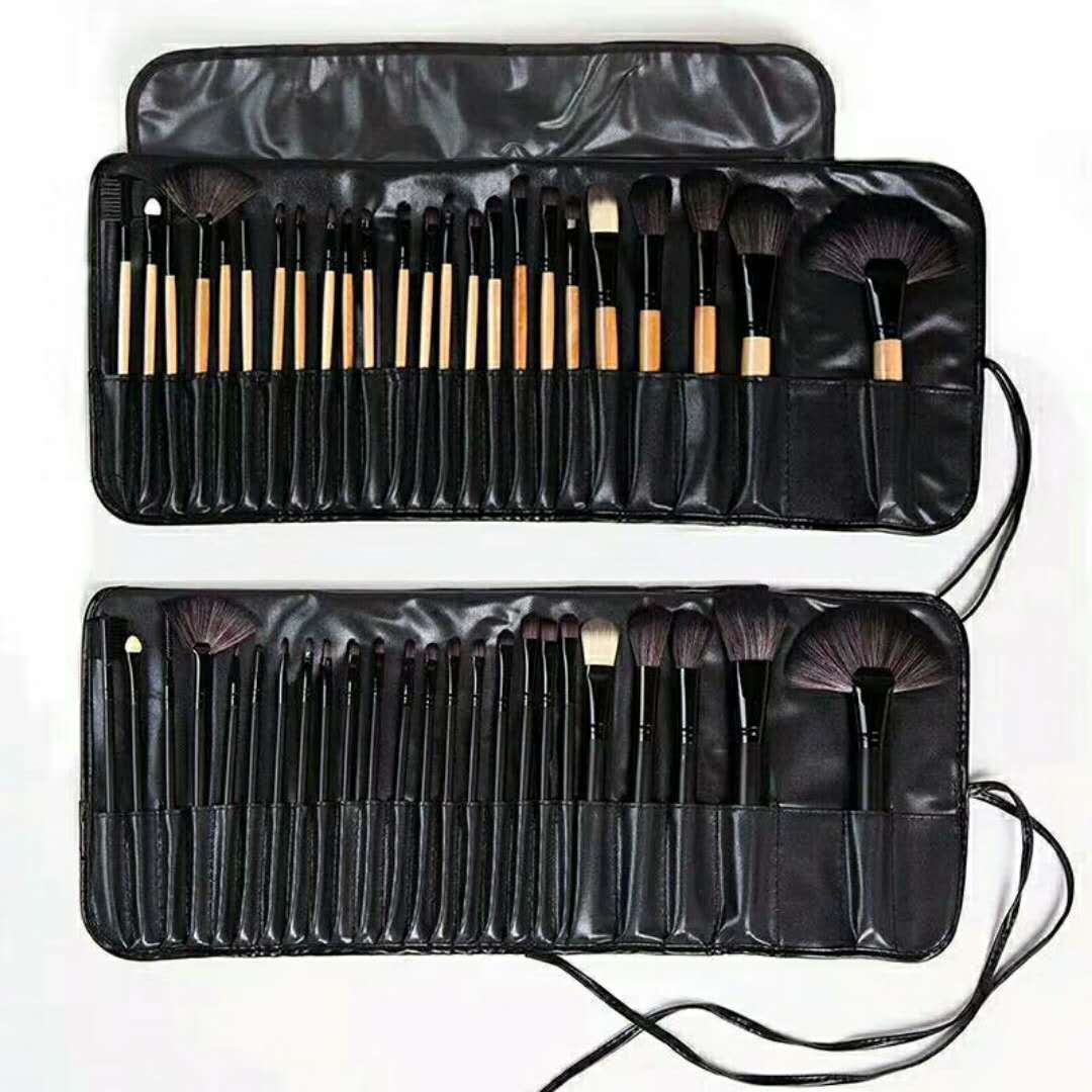 24-Piece Professional Makeup Brush Set – Long Wooden Handle with Soft Synthetic Bristles & PU Brush Roll | Infinity Bazaar