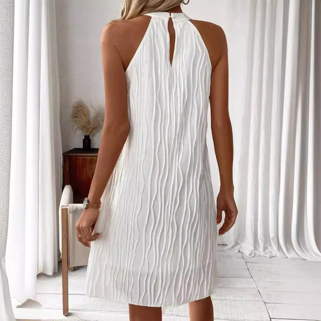 Halter Backless Pure Color Sun Dress – Sleeveless Mid-Length Dress for Women | Infinity Bazaar